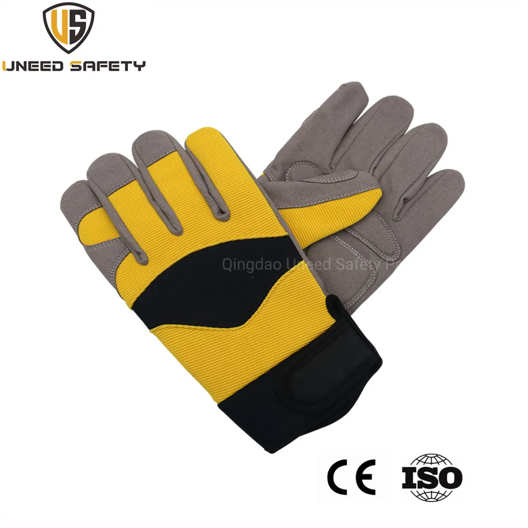 Yellow Microfiber Leather Sports Working Safety Driver Work Gloves for Mens