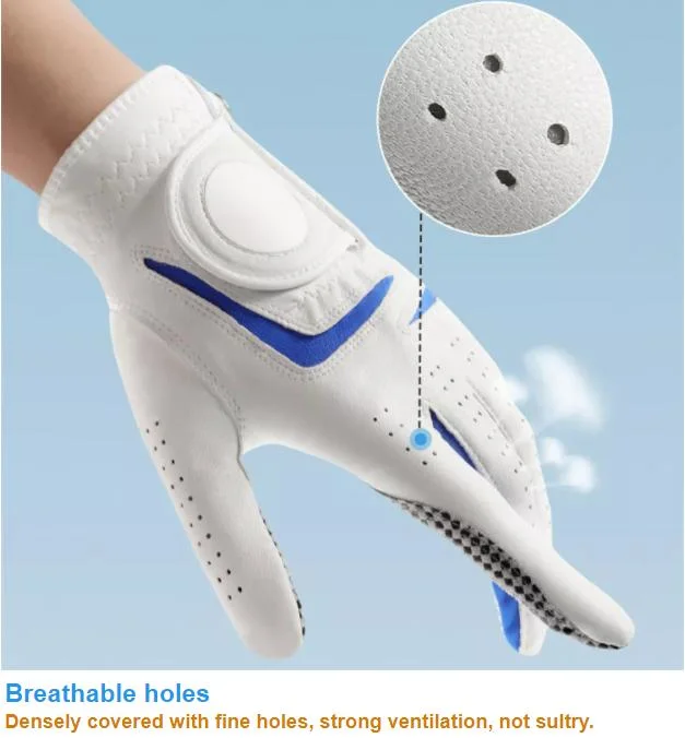 Custom Logo Anti Slip Soft Breathable Sheepskin Leather Detachable Marker Golf Glove