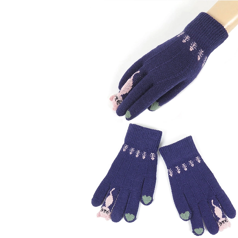 Custom Knitted Gloves for Winter Acrylic Thick Jacquard Women Gloves