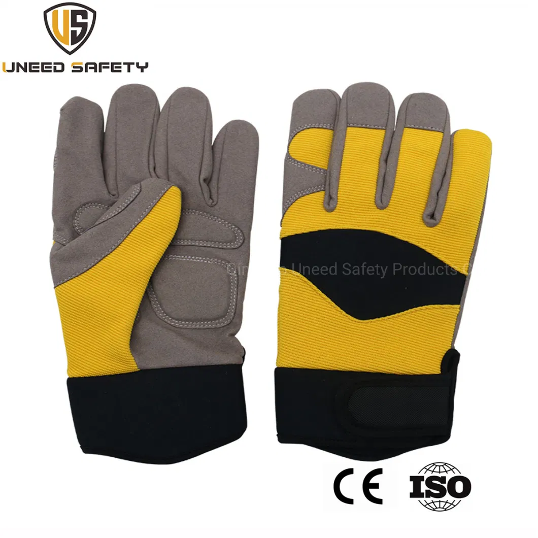 Yellow Microfiber Leather Sports Working Safety Driver Work Gloves for Mens