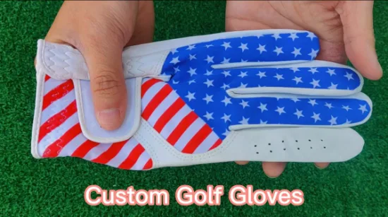 USA Flag Printing Design Custom Logo Cabretta Leather Golf Glove