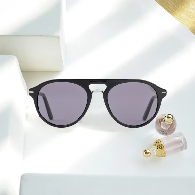 New Italy Design Black Round Shape Quality Acetate Handmade Sunglasses